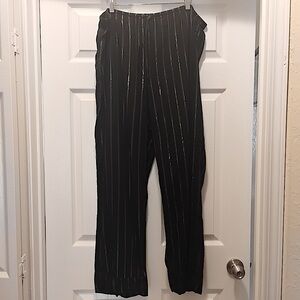 Victoria's Secret Black Striped Pajama Pants Silver Metallic Stripes Size XL